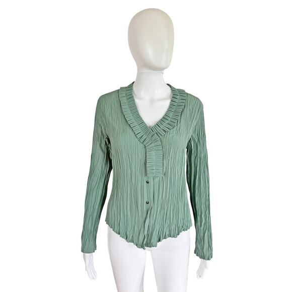 BABETTE SEAFOAM GREEN BUTTON UP BLOUSE - Picture 1 of 6